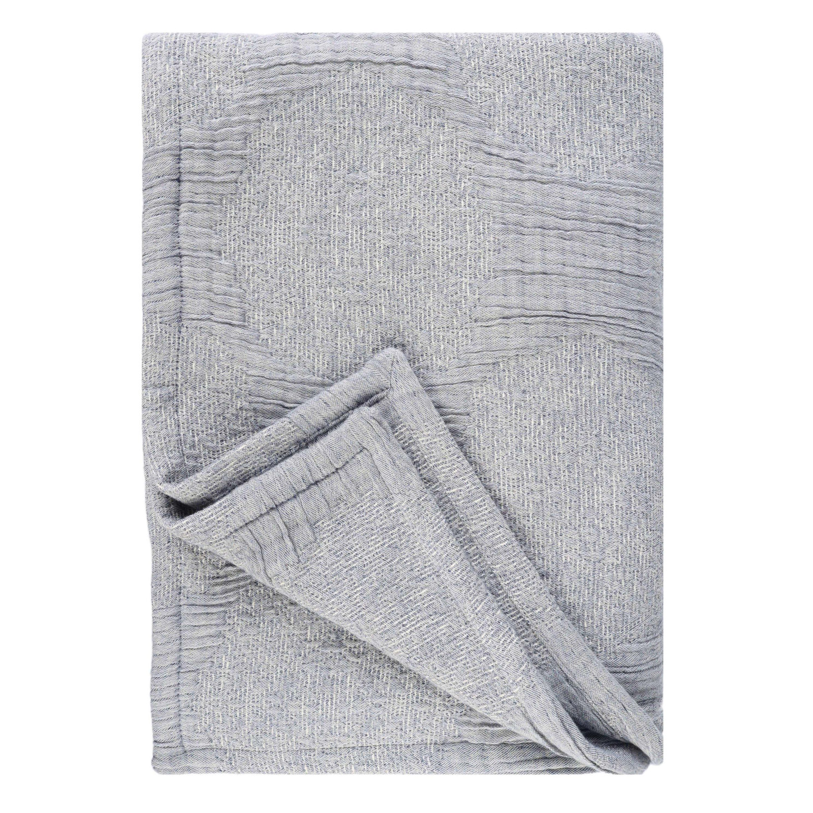 Tanta Cotton Medium Weight Textured Modern Circles Woven Coverlet, Throw Coverlet, Denim Blue
