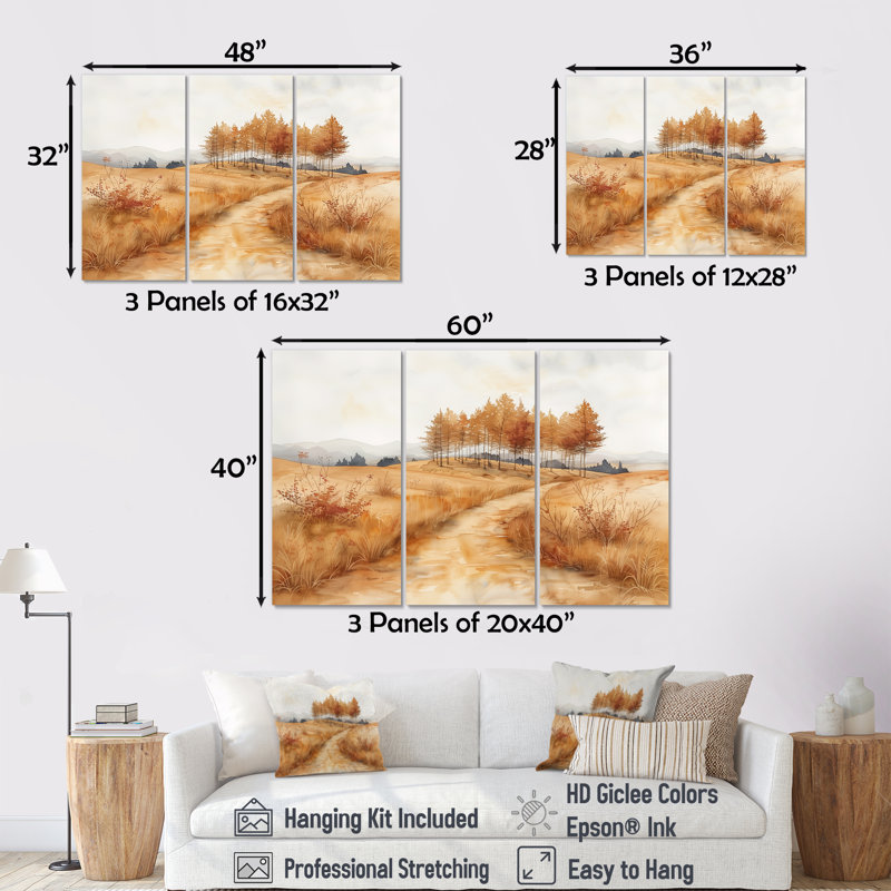 Ensemble de salon art mural brun et gris «Autumn Meadows In Canada II», Toile tendue, H 32 po x l 48 po x P 1 po