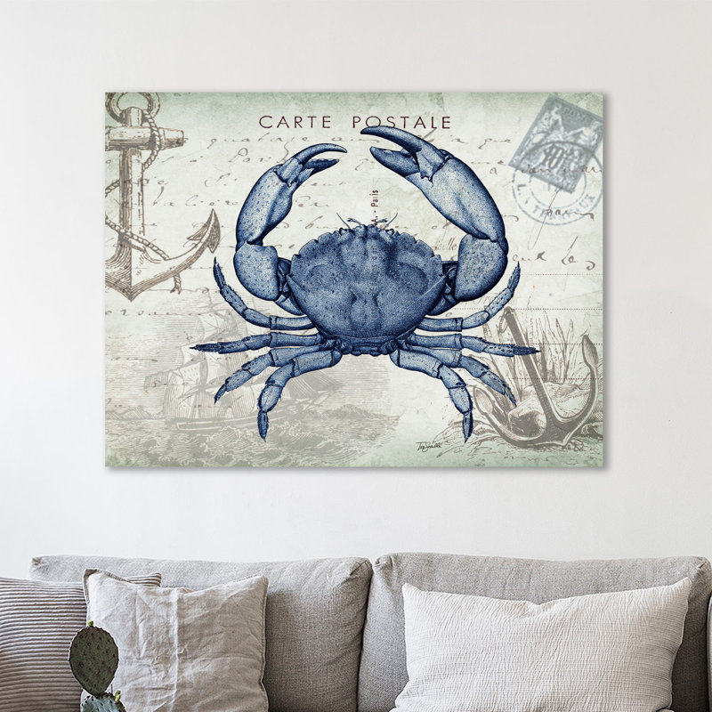 « seaside postal : crab », reproduction d’impression sur toile tendue, H 12 po x l 16 po