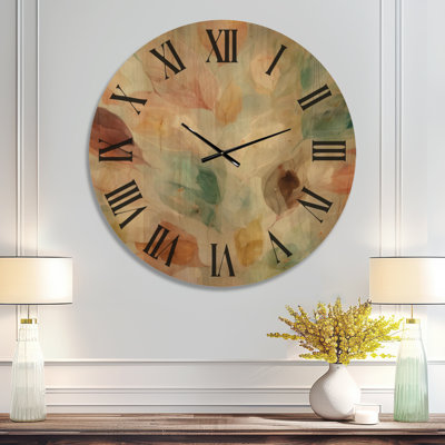 Grande horloge à feuillage - feuilles douces à l'aquarelle brumeuse, imprimée sur bois