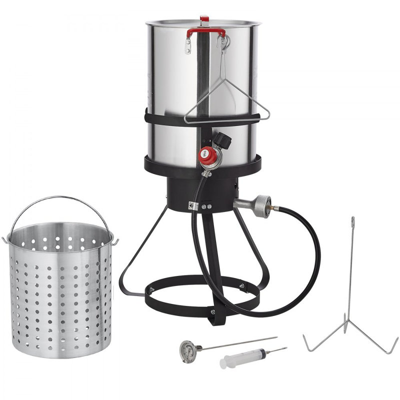 Turkey Deep Fryer, 30-qt Turkey Fryer Boiler Steamer Cooker Set, Outdoor Aluminum Seafood Frying Pot, 54,000 BTU Burner Propane Gas Boiler, Includes Basket, Perforated Poultry Rack, Thermometer