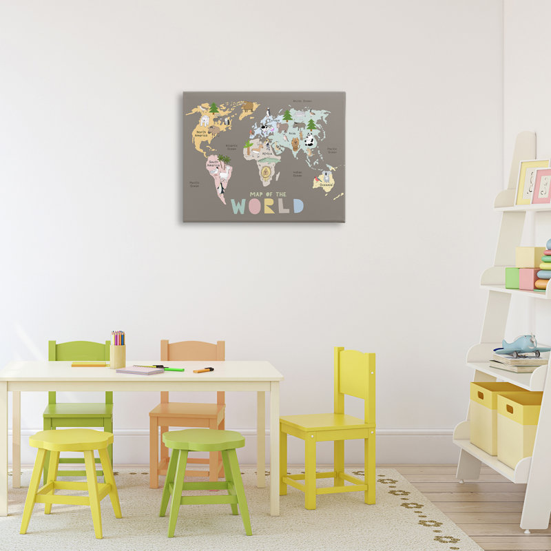 «Kid's Map Of World», toile par Carla Daly, H 16 po x l 20 po