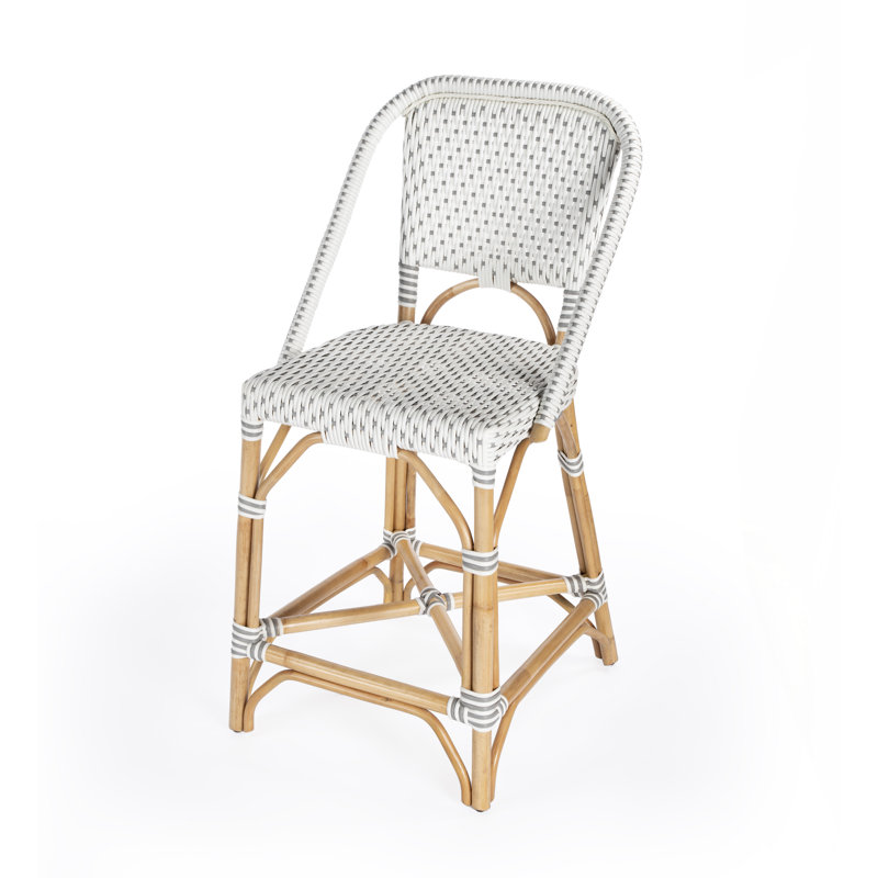 Solstice Rattan 25" Counter Stool, White/Gray Dot