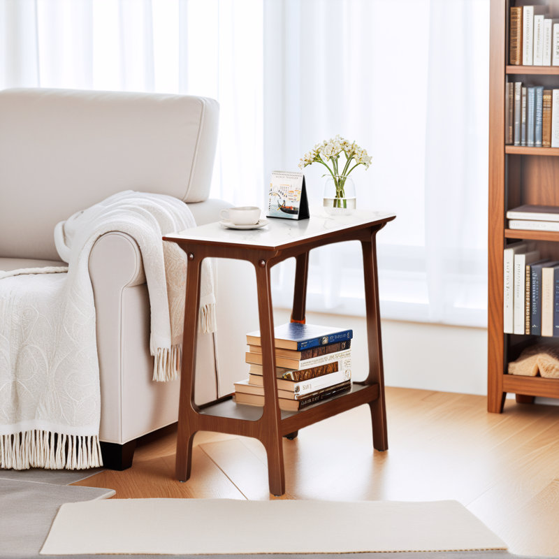 Slim Farmhouse End Table - Rustic Brown Nightstand w/Storage for Small Spaces