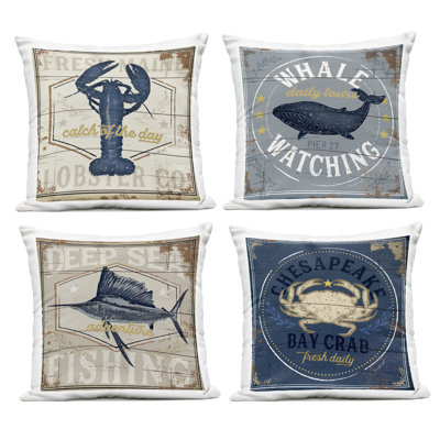 Chesapeake Bay Nautical Motifs 4 Piece Outdoor Printed Pillow Set, design by Jennifer Pugh