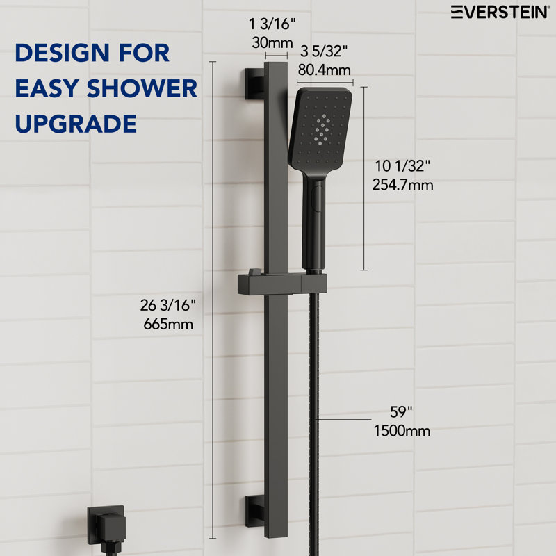 3-Function Handheld Shower with 26-Inch Slide Bar and 59-Inch Hose, Matte Black