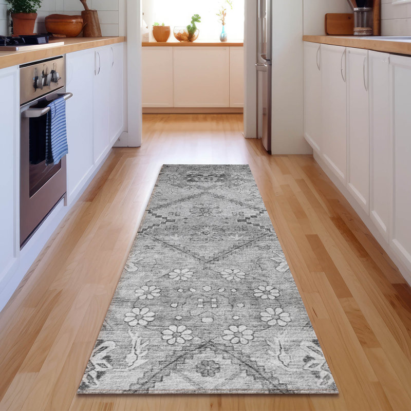 Premium Machine Washable Prisco Gray Rug, Runner 2'3" x 7'6"