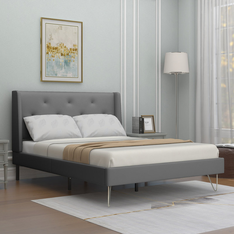 Upholstered Bed, Full / Double, Dark Gray
