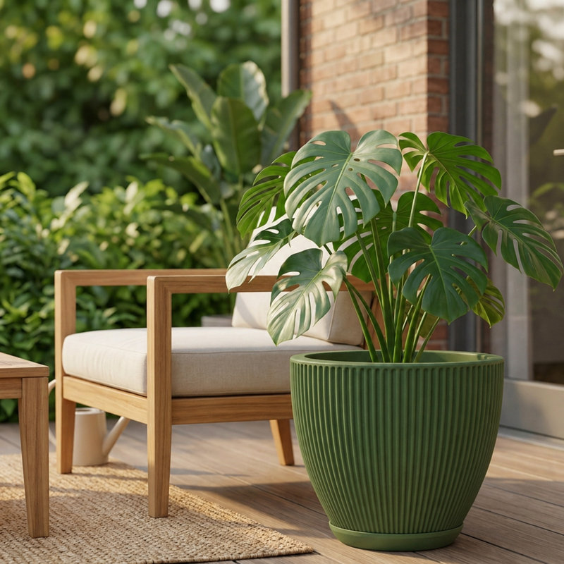 Ciya ECOBO Eco-Friendly Round Pot Planter, Garoa Indoor/Outdoor Four Season Use, Green, 16.9" H x 20.1" W x 20.1" D