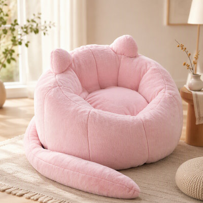 Canapé en forme de chat avec un long fauteuil à billes pour adultes sans installation. Convient à divers environnements tels que le salon, la chambre à coucher, etc. Détendez-vous et profitez de la vie, rose