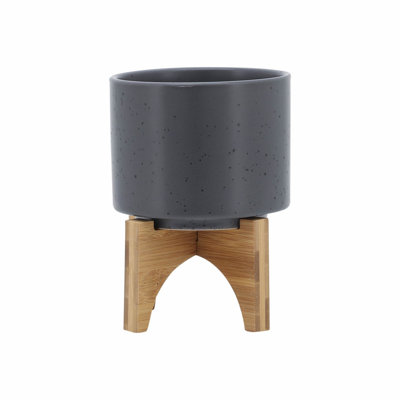 Pot à fleurs avec trou de drainage, pot à fleurs en céramique avec support en bois