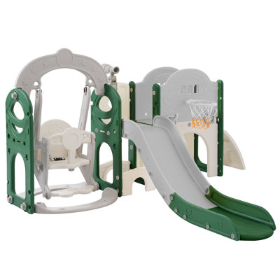 Toddler Slide and Swing Set 7 in 1, Kids Climber Slide Playset with with Ball & Hoop, Telescope -  Mocoloo, M-ET361AAF