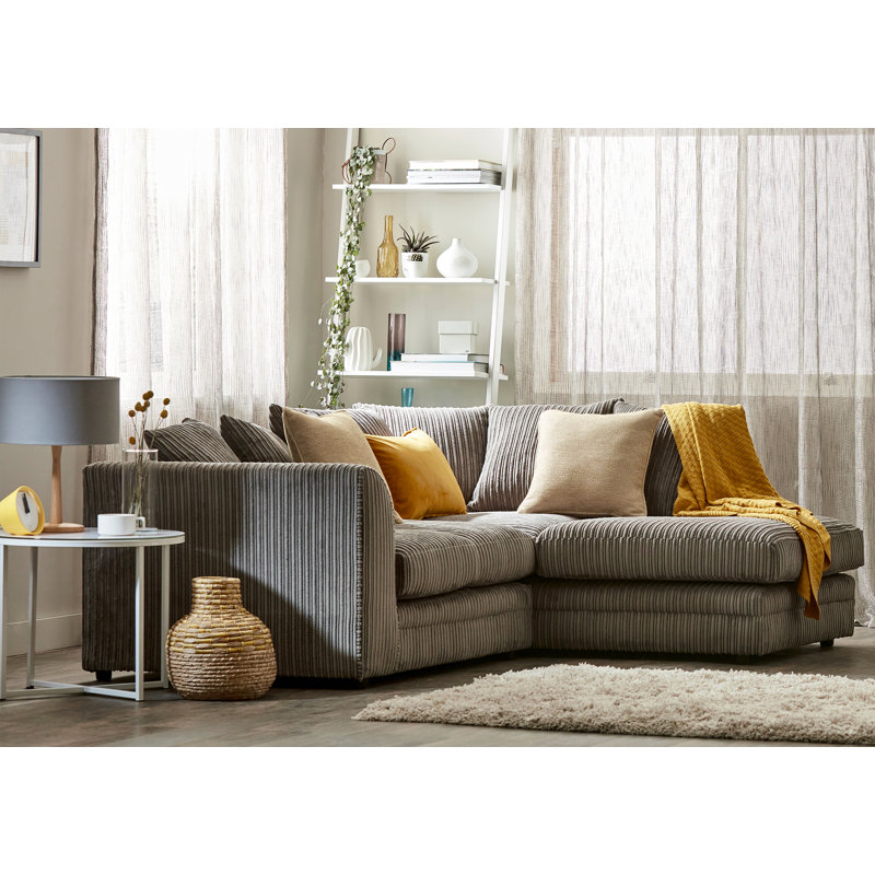 Moana 3 Seater Corduroy Corner Sectional, Grey, Right Hand Facing