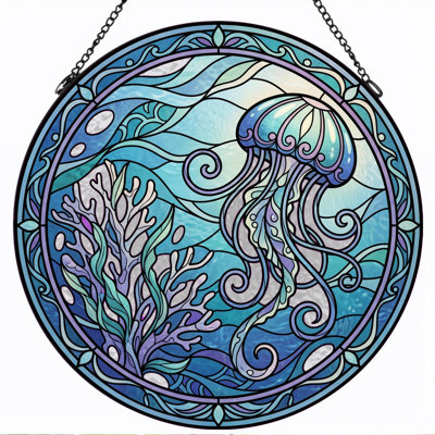 Panneau de vitrail Jellyfish Ocean, 7,8 heures