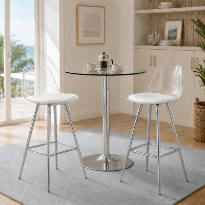 Tabourets de bar transparents modernes Breion avec siège en similicuir et pieds en métal (ensemble de 2)