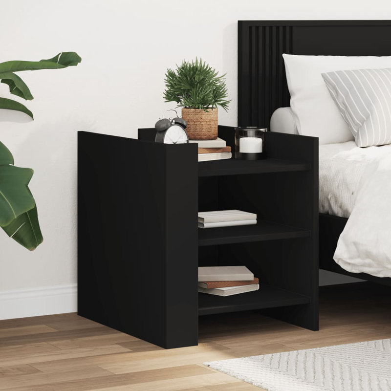 Rafnar 45cm W Manufactured Wood Bedside Table, Black