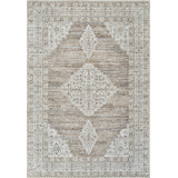 Beige and Brown Abstract Distressed Area Rug