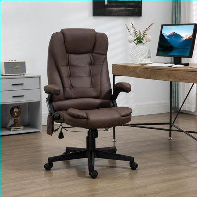 Fauteuil de massage à haut dossier avec massage et vibration à 6 points Microfibre inclinable brun noyer | Polyester