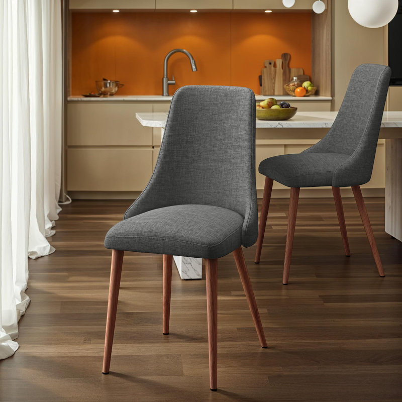 Darton 1'' H Upholstered Metal Side Chair, Gray/Dark Walnut