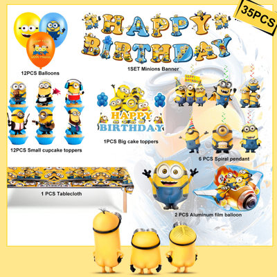 Articles de fête Minions, 35 pièces décorations d'anniversaire Minions