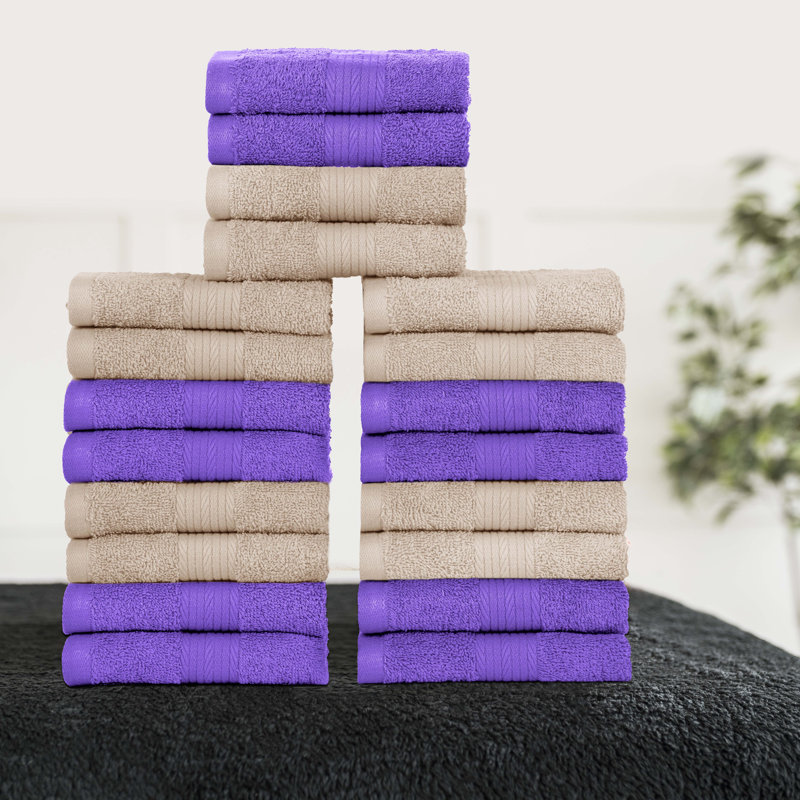 Laver les débarbouillettes 100% coton 600 g / m², absorbant doux, séchage rapide, Beige / mauve