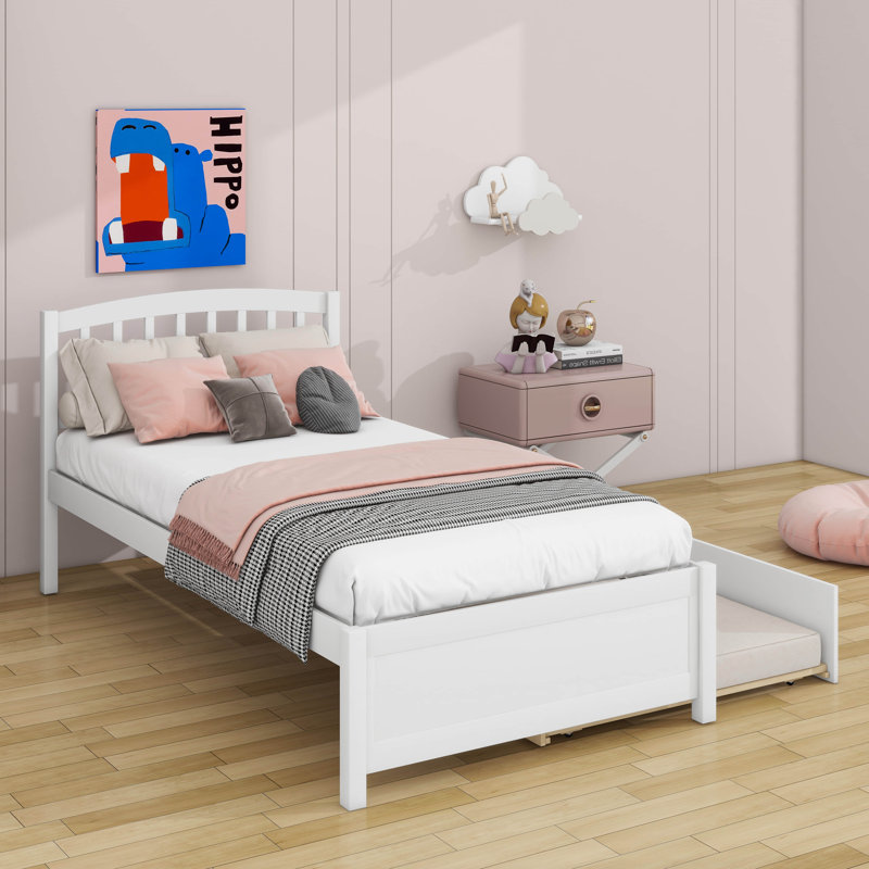 Lit plateforme simple en bois avec lit gigogne, Blanc