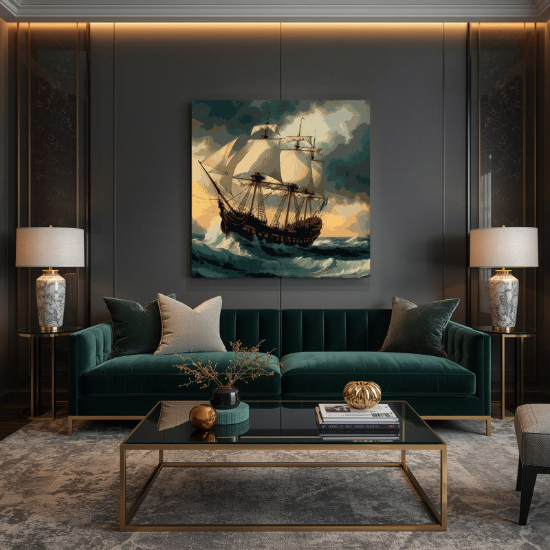 Art mural sur toile, "Nautical Traditional Ships", H 32 po x l 32 po