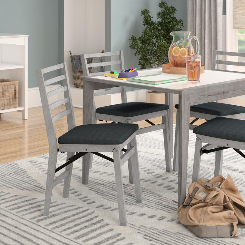 Gray Armless Wood Folding Chairs with Fabric Seat, Set of 2