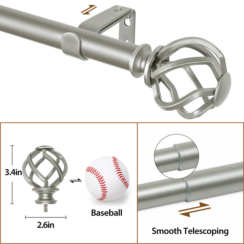 Aref Steel Adjustable Single Curtain Rod, 32"-48", Antique Silver