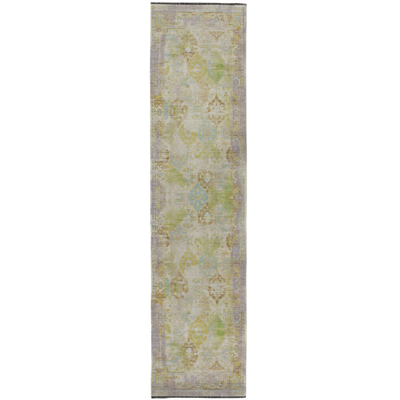 Tapis de couloir lilas et vert Laurel Connie-Leigh, Tapis de couloir 2 pi 2 po x 10 pi