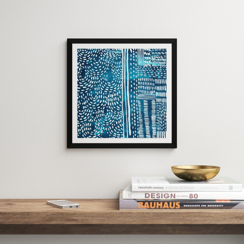 «Sashiko Stitches II» par Chariklia Zarris, impression sur toile, H 16 po x l 16 po x P 1 po, Cadre noir