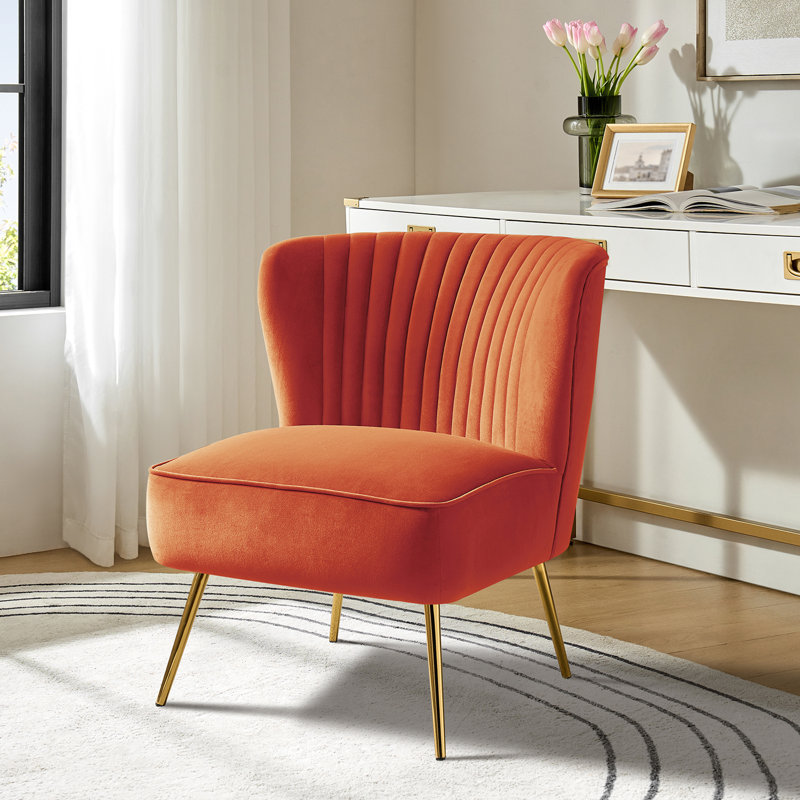 Leona Velvet Accent Chair with Metal Legs, Velours orange