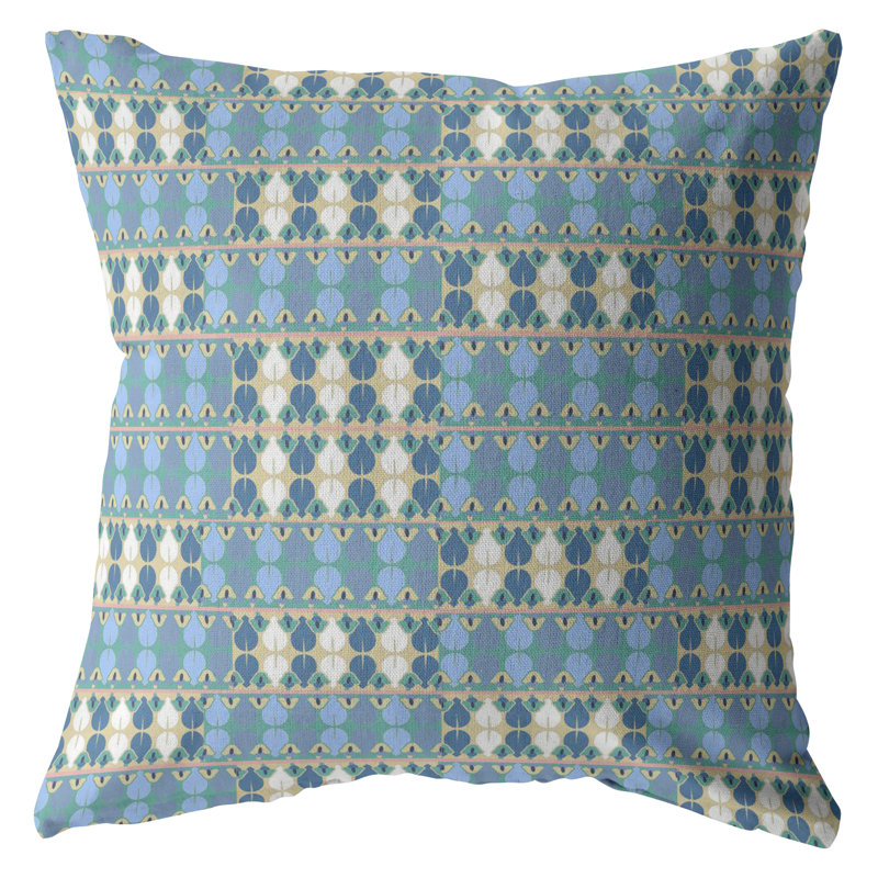 Geometric Outdoor Reversible Throw Pillow, 18" x 18", Light Blue/Cream