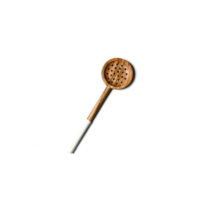White Wooden Slotted Spoon