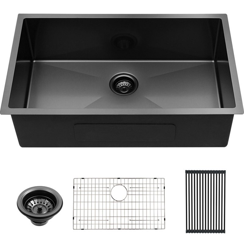 Gunmetal Black 28 X 18 Inch Undermount Single Bowl Kitchen Sink 16 Gauge 10 Deep, Sus304 Stainless, Hand - Crafted, Soundproof, Condensation Handcrafted,