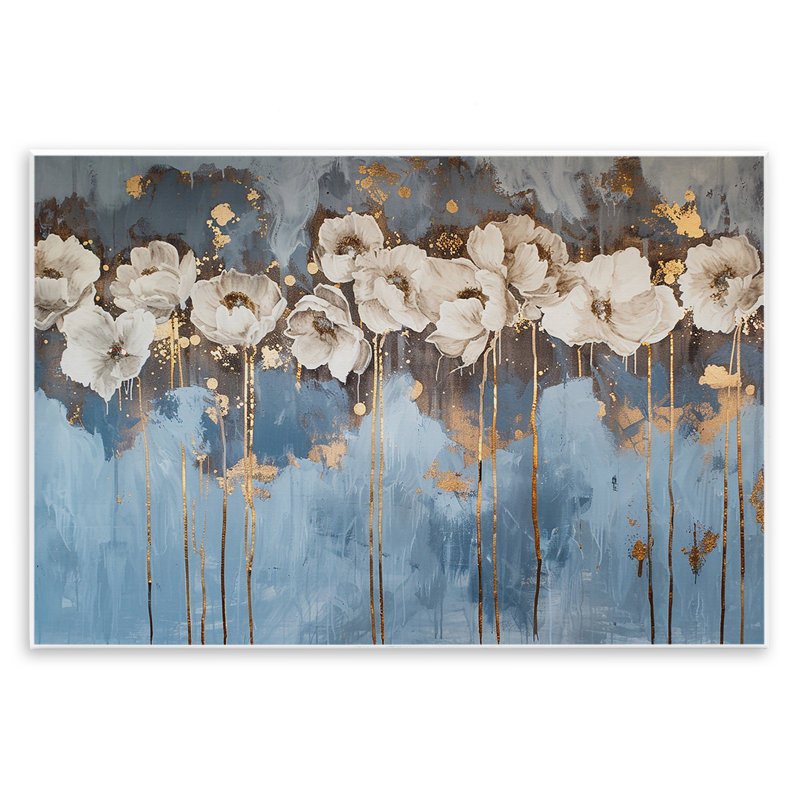  Art mural doré sur pivoines par LSR Design Studio, H 10 po x l 15 po