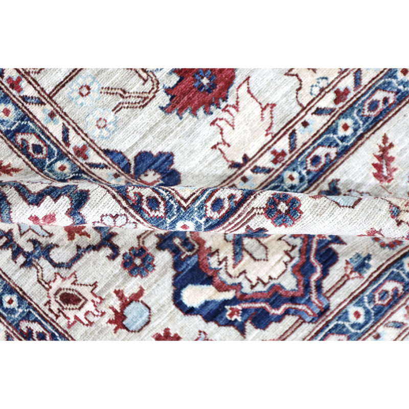 Hand Knotted Wool Area Rug in Silver