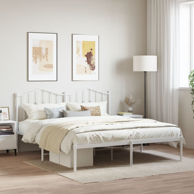 Affton Metal Bed, White, European Kingsize (160 x 200cm)