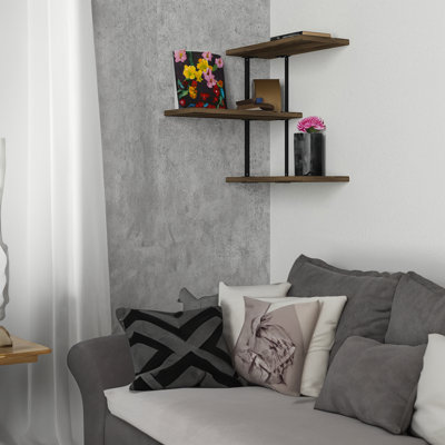 Modern Wall Shelf with Metal Frame, Walnut & Black Finish, 17.7 x 18.7 x 7.9 inches | 100% Melamine Coated Particle Board, Thickness: 0.7 inches | Stylish & Functional Design, Perfect for Additional Storage in Industrial & Contemporary Spaces