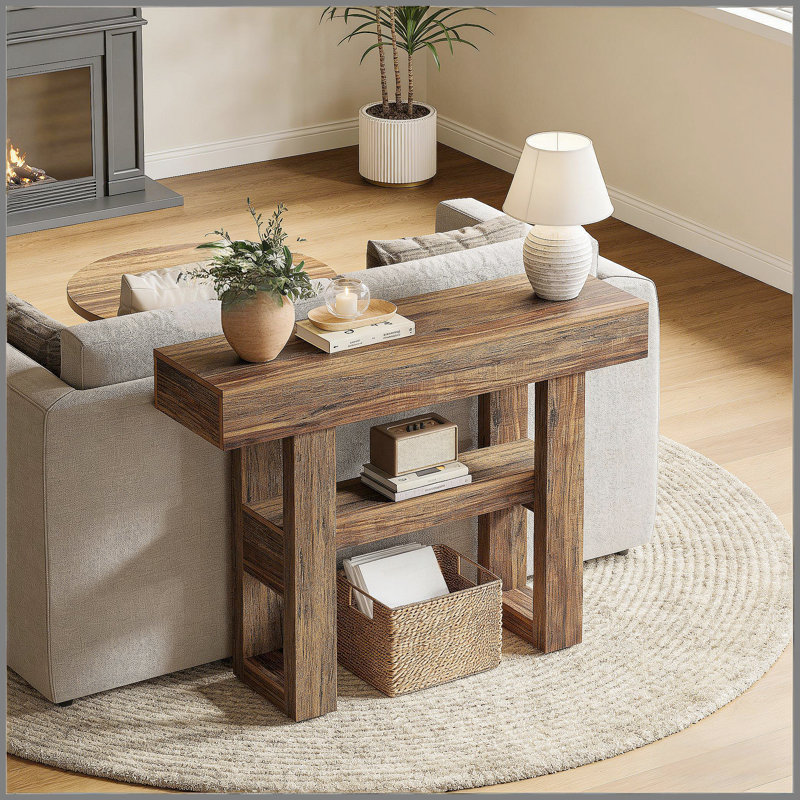 Table de canapé étroite, console, Brun rustique