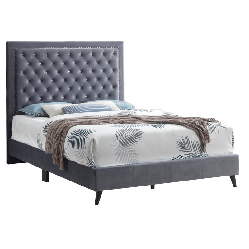 Grand lit chic gris pour la chambre à coucher - et décor moderne tendance facile à assembler