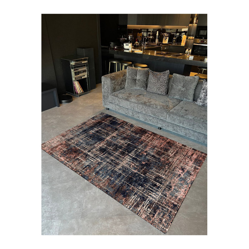 Tapis bleu marine à rayures tissées lavables à la machine, Sous-tapis rectangulaire de 3 pi 3 po x 4 pi 11 po