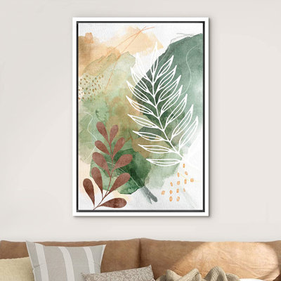 " Green Brown Watercolor Plants Abstract Botanical Wall Art "