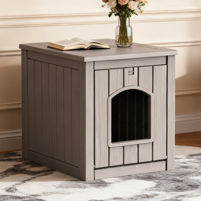 Maison pour animaux en résine, bac à litière avec table d'appoint (brun clair / gris)