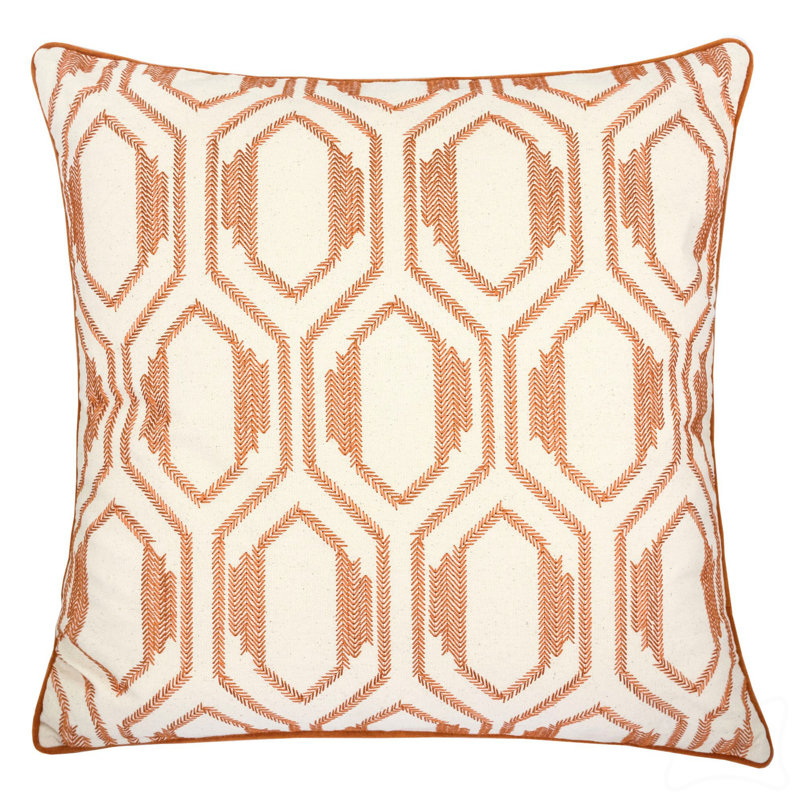 Geometric Embroidered Cotton Throw Pillow