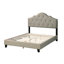 Lit double pleine grandeur, revêtement en polyfibre gris, structure en bois recouverte d'une tête de lit