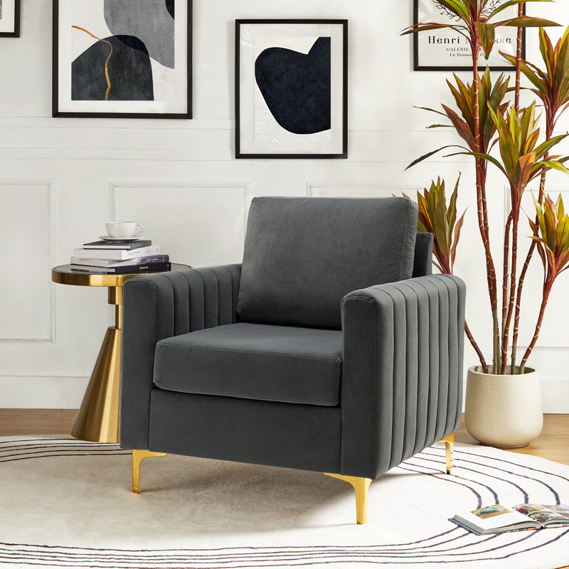 Cedarpoint Upholstered Velvet Tufted Club Chair, Grey Velvet