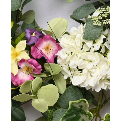 26" Artificial Faux Eucalyptus Hydrangea Morning Glory Front Door Wreath
