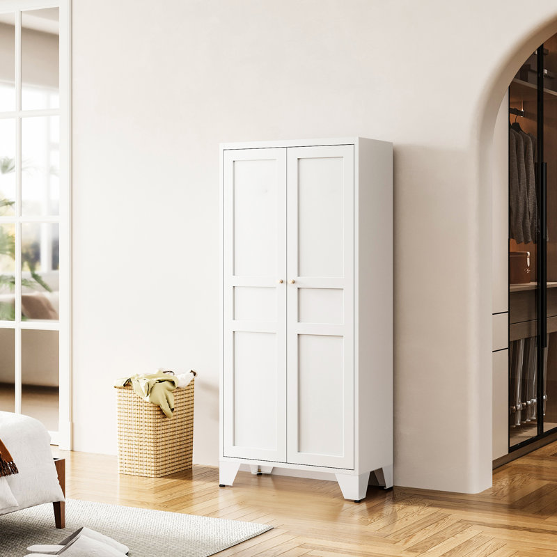 Armoire de rangement avec armoires de cuisine pour la maison Feets-Metal avec portes et tablettes ajustables, Blanc