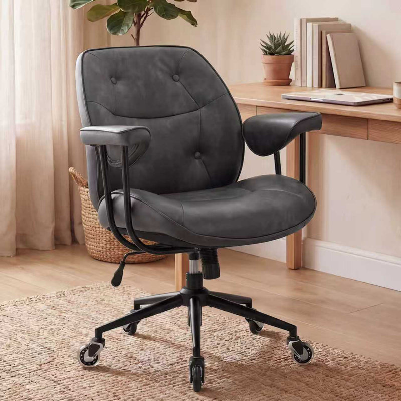 Ergonomic Leather Office Chair with Rocking Function, 360° Swivel, and Scratch-Resistant Upholstery – Retro Tufted Design, High-Back Desk Chair for Home Office, Gaming, or Study